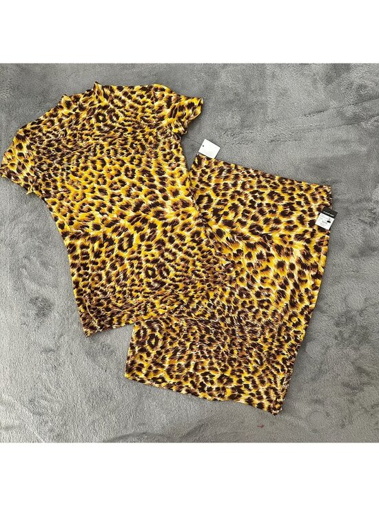 Norma Kamali Dresses & Skirts - NWT Norma Kamali Leopard Print Skirt Shirt Top Set SMALL MEDIUM